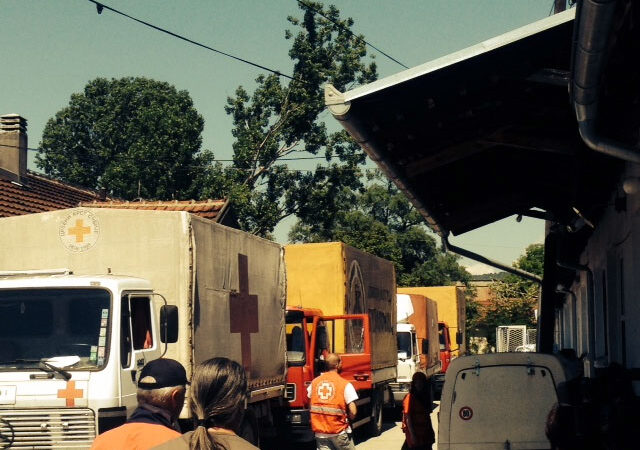 FIVE TRUCKS CARRYING AID SET OFF FROM BUJANOVAC RED CROSS OFFICE